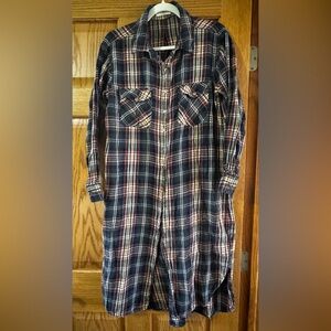 NATURAL LIFE  Casual Plaid Button Down Dress/Duster Navy, Red, Cream